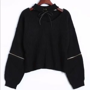 Black choker sweater with zipper detailing